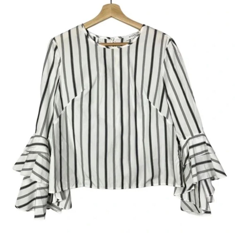 Milly Gabby Black and White Striped Ruffle Sleeve Blouse size 12